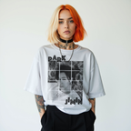 Person wearing a white t-shirt with Park Jimin of Bts graphic design and text